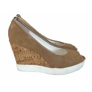 Donald Pliner Women's Carli Pump Size 6 Platfrom Wedge Heel Camel Suede Open Toe